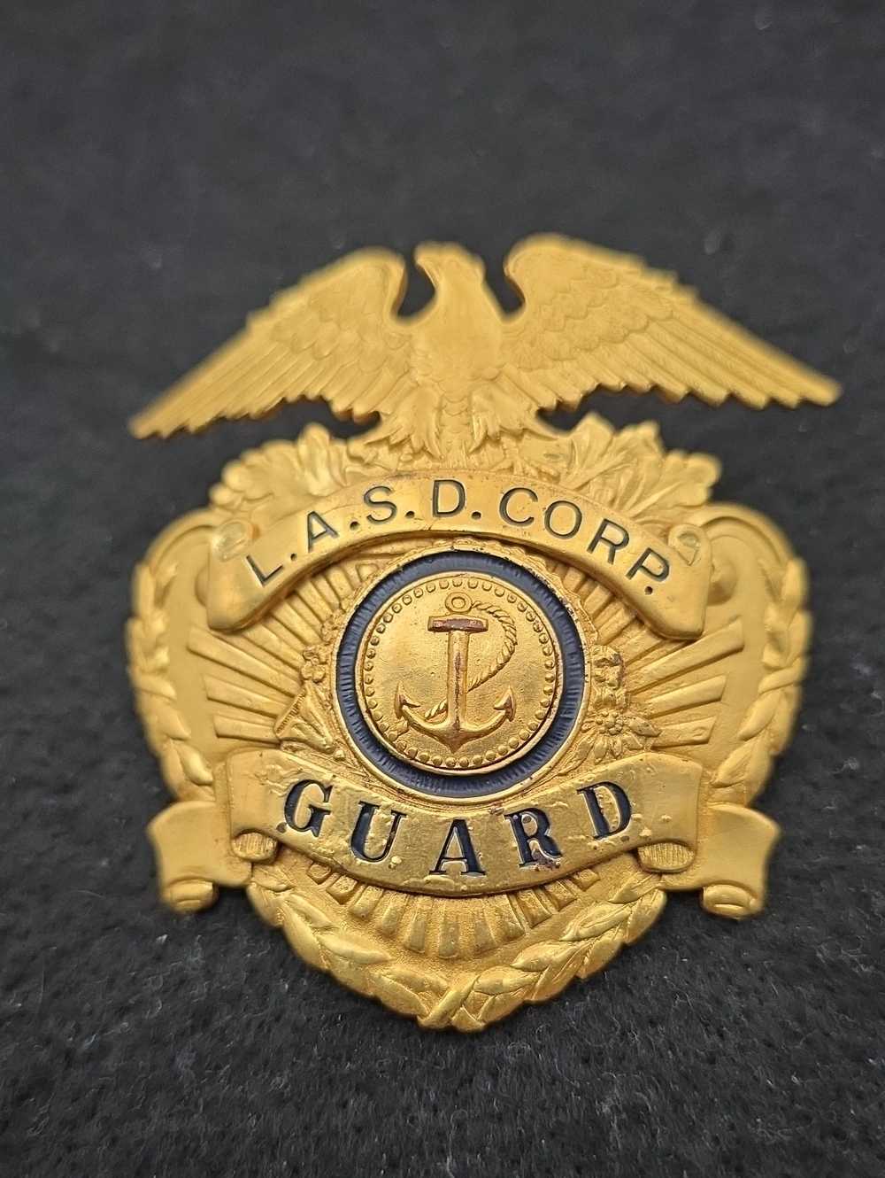 L.A.S.D. Corp Guard Gold Shield Badge Pin 1960s